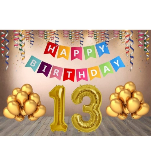 13Th Happy Birthday Decoration Combo With Multi Color Banner (Multicolor)