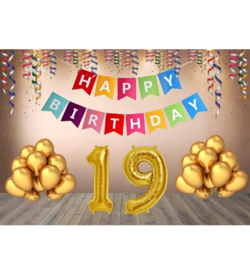 19Th Happy Birthday Decoration Combo With Multi Color Banner (Multicolor)