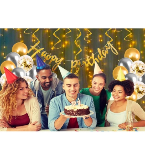 Happy Birthday Decoration Kit Combo With Fairy Led Light (Multicolor)