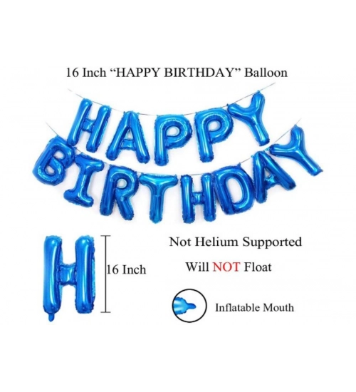 7Th Happy Birthday Decoration Combo With Foil And Star Balloons (Blue, Silver)