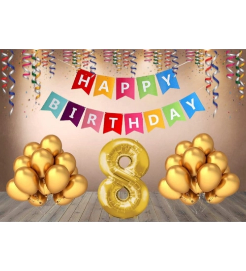 8Th Happy Birthday Decoration Combo With Multi Color Banner (Multicolor)