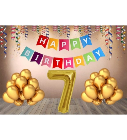 7Th Happy Birthday Decoration Combo With Multi Color Banner (Multicolor)