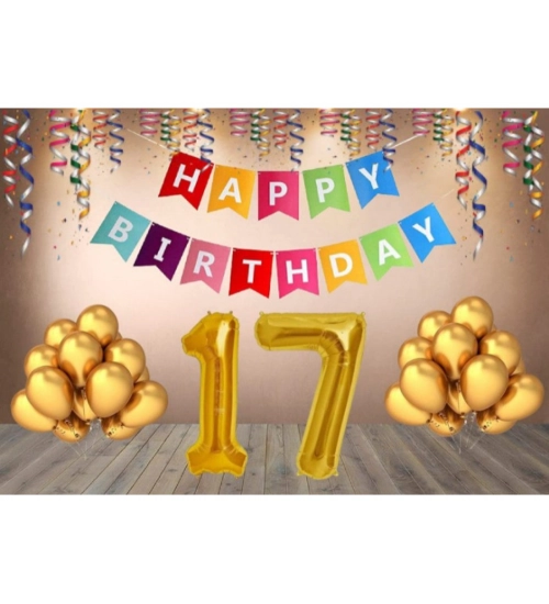 17Th Happy Birthday Decoration Combo With Multi Color Banner (Multicolor)