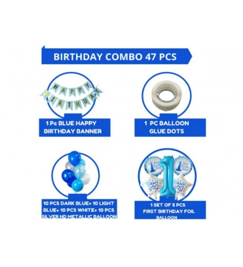 1St Birthday Baby Boytheme Decorations Kit Combo (Blue)
