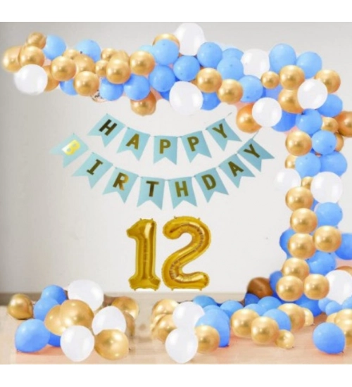 12Th Year Decoration Kit For Boy And Girl With Banner And Balloons (Blue)