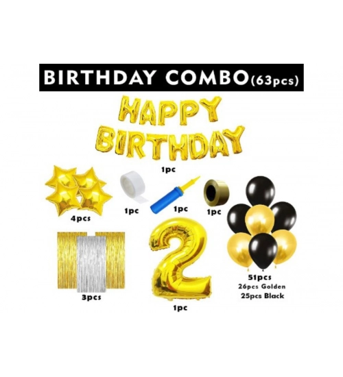 2Nd Birthday Golden Theme Decoration Items (Multicolor)