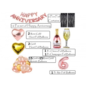 Generic 6Th Anniversary Rose Gold Foil Balloons With Happy Decoration Items Set (Rose Gold)