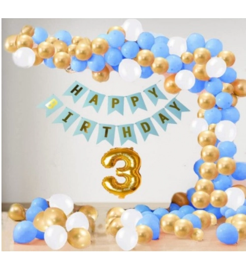 3Rd Year Decoration Kit For Boy And Girl With Banner And Balloons (Blue)