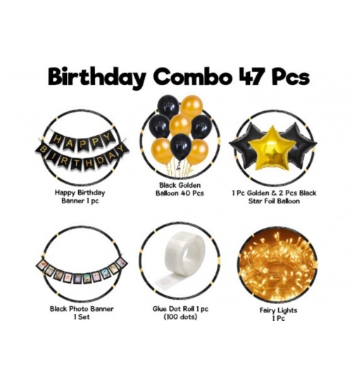 Happy Birthday Decoration Combo Of Foil Curtain, Banner And Balloons (Multicolor)