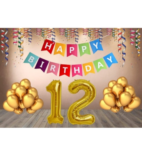 12Th Happy Birthday Decoration Combo With Multi Color Banner (Multicolor)