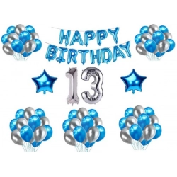 13Th Happy Birthday Decoration Combo With Foil And Star Balloons (Blue, Silver)