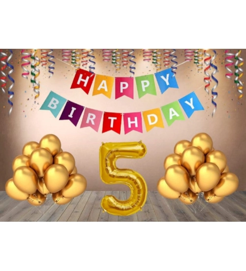 5Th Happy Birthday Decoration Combo With Multi Color Banner (Multicolor)