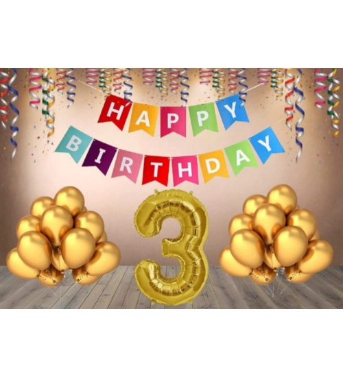 3Rd Happy Birthday Decoration Combo With Multi Color Banner (Multicolor)