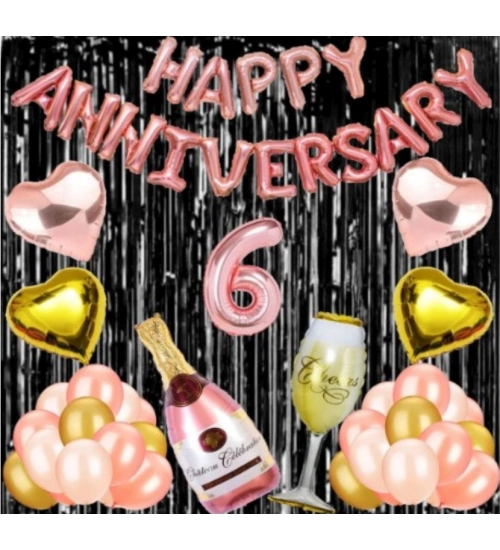 6Th Anniversary Rose Gold Foil Balloons With Happy Decoration Items Set (Rose Gold)