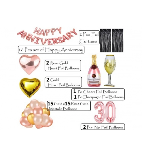 30Th Anniversary Rose Gold Foil Balloons With Happy Decoration Items Set (Rose Gold)
