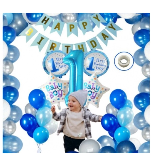 1St Birthday Baby Boytheme Decorations Kit Combo (Blue)