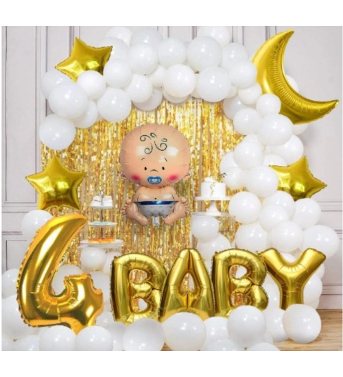 4Th Birthday Decoration Combo Of No 4 Balloons, Foil And Metallic Balloons (Golden)