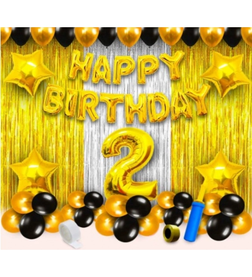 2Nd Birthday Golden Theme Decoration Items (Multicolor)