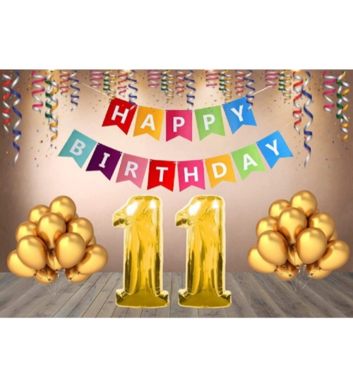11Th Happy Birthday Decoration Combo With Multi Color Banner (Multicolor)