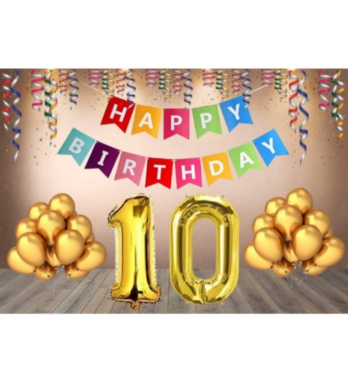 10Th Happy Birthday Decoration Combo With Multi Color Banner (Multicolor)