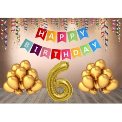 6Th Happy Birthday Decoration Combo With Multi Color Banner (Multicolor)