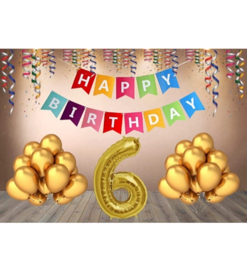 6Th Happy Birthday Decoration Combo With Multi Color Banner (Multicolor)