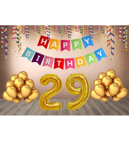 29Th Happy Birthday Decoration Combo With Multi Color Banner (Golden)