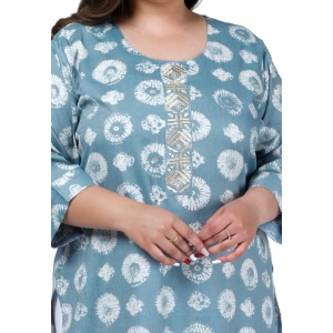 Generic Women's Office wear Golden Foil Capsule Straight Kurti (Light Blue)