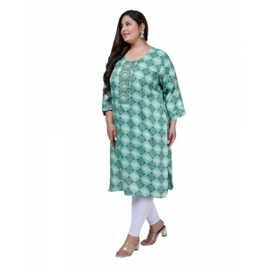 Generic Women's Office wear Golden Foil Capsule Straight Kurti (Light Green)