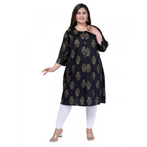 Generic Women's Office wear Golden Foil Capsule A-Line Kurti (Black)