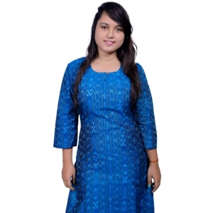 Generic Women's Sambalpuri Certified Handloom Cotton A-Line Kurti (Blue)