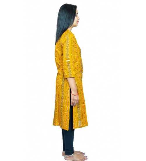 Women's Sambalpuri Certified Handloom Pure Cotton Straight Kurti (Yellow)