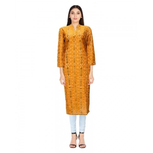 Generic Women's Sambalpuri Certified Handloom Cotton Straight Kurti (Mustard Yellow)
