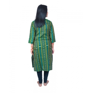 Generic Women's Sambalpuri Certified Handloom Pure Cotton Straight Kurti (Green)