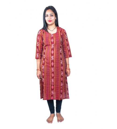 Women's Sambalpuri Certified Handloom Pure Cotton Straight Kurti (Maroon)