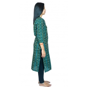 Generic Women's Sambalpuri Certified Handloom Pure Cotton Straight Kurti (Green)
