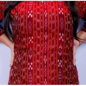 Generic Women's Sambalpuri Certified Handloom Pure Cotton Straight Kurti (Red)