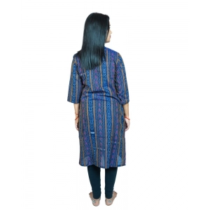 Generic Women's Sambalpuri Certified Handloom Pure Cotton Straight Kurti (Blue)