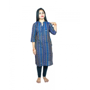 Generic Women's Sambalpuri Certified Handloom Pure Cotton Straight Kurti (Blue)