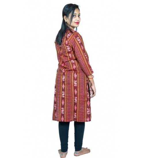 Women's Sambalpuri Certified Handloom Pure Cotton Straight Kurti (Maroon)