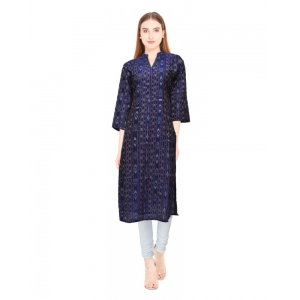 Generic Women's Sambalpuri Certified Handloom Chiffon Straight Kurti (Navy Blue)