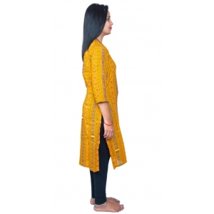 Generic Women's Sambalpuri Certified Handloom Pure Cotton Straight Kurti (Yellow)