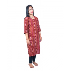 Generic Women's Sambalpuri Certified Handloom Pure Cotton Straight Kurti (Maroon)