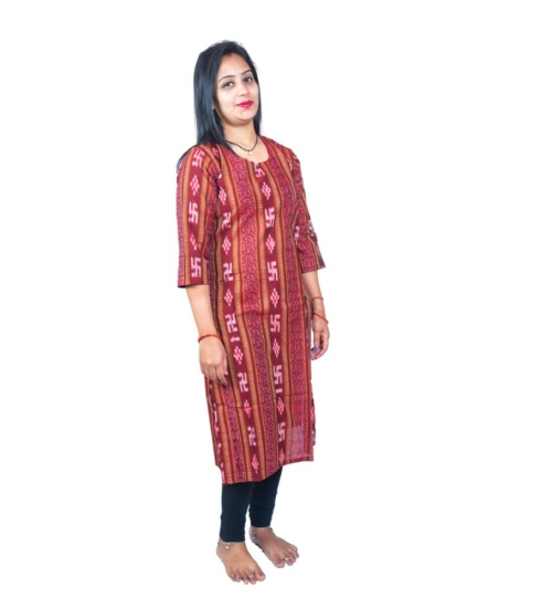 Women's Sambalpuri Certified Handloom Pure Cotton Straight Kurti (Maroon)