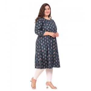 Generic Women's Office wear Floral Printed Capsule Princess Cut Kurti (Green)