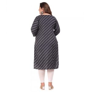 Generic Women's Office wear Stripe Capsule Straight Kurti (Navy Blue)