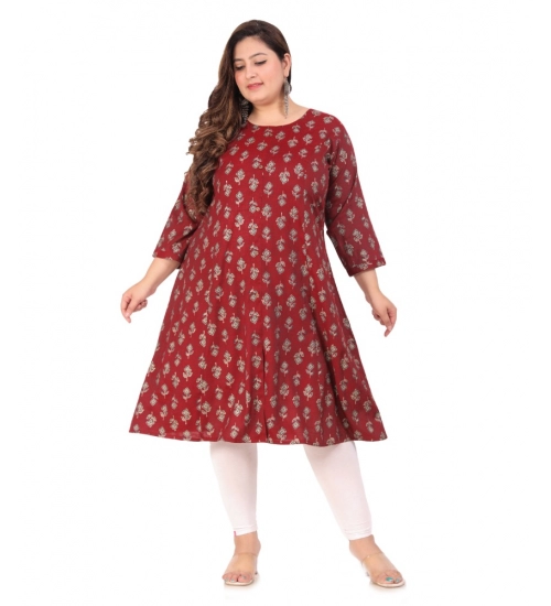 Women's Office wear Floral Printed Capsule Princess Cut Kurti (Maroon)