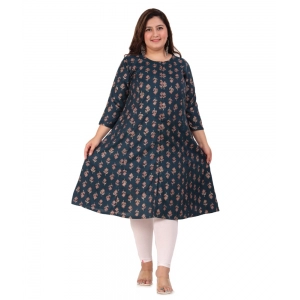 Generic Women's Office wear Floral Printed Capsule Princess Cut Kurti (Green)