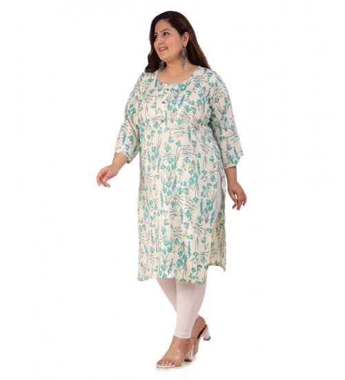 Women's Office wear Floral Printed Capsule Straight Kurti (Light Green)