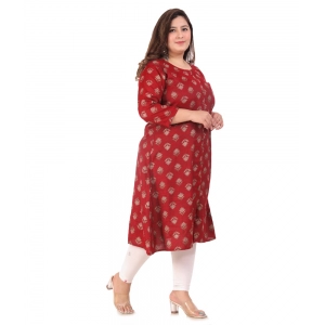 Generic Women's Office wear Floral Printed Capsule A-Line Kurti (Maroon)